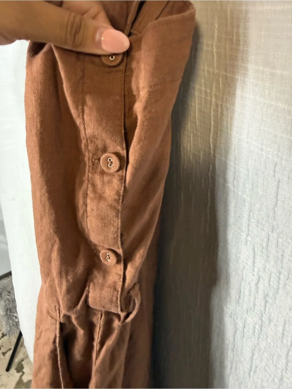 Everlane‎ The Linen Side-Button Jumpsuit Brown Size 4 Wide leg Quiet luxury Chic